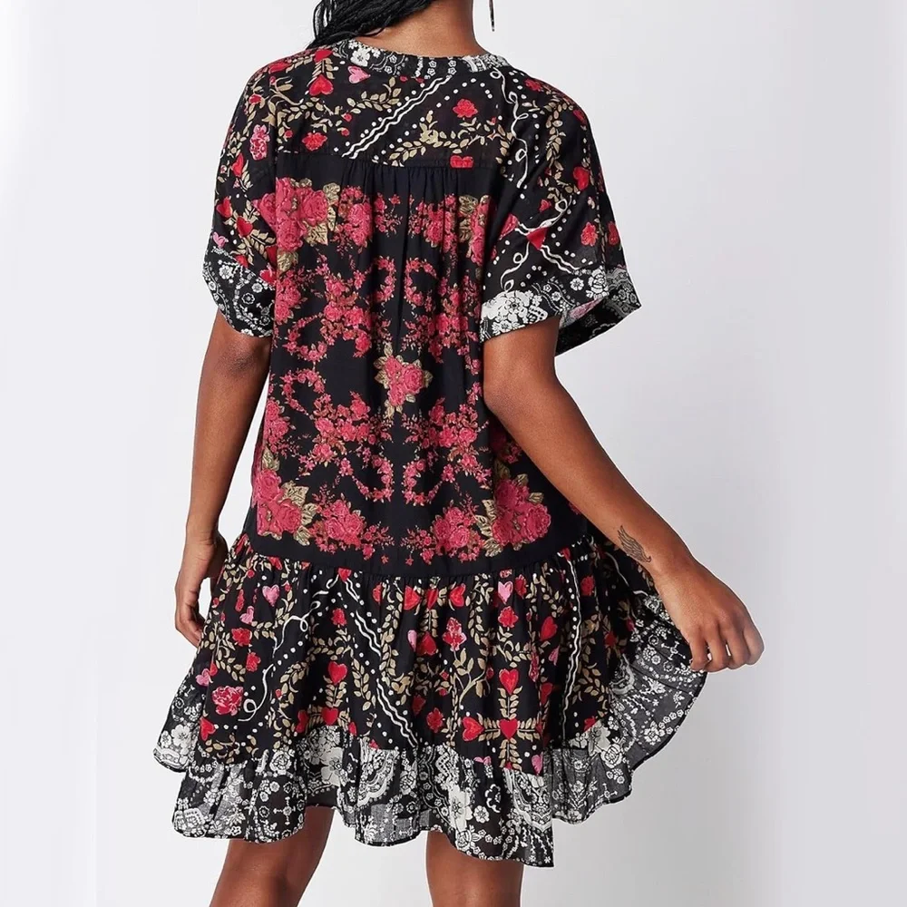 Floral V-Neck Boho Relaxed Fit Summer Dress Size Medium - Picture 2 of 8